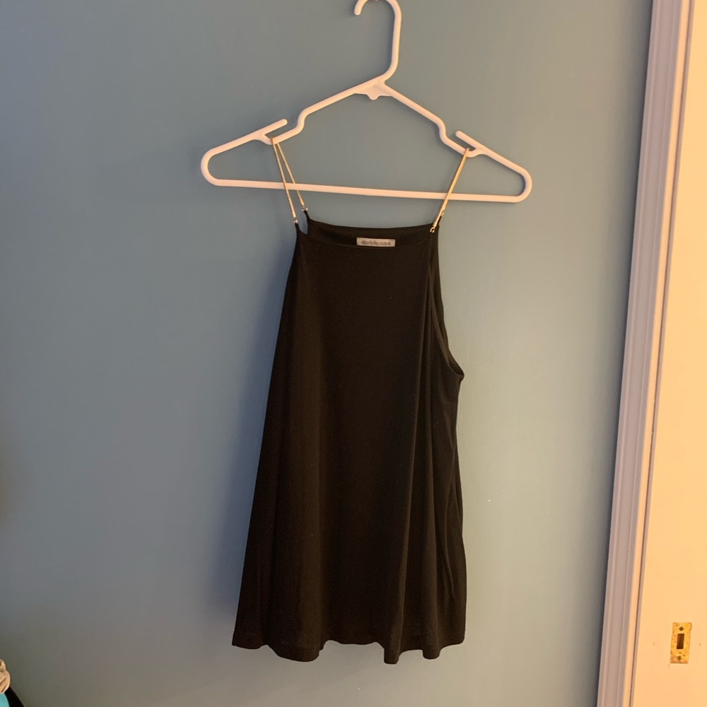 Black flowy tank top with gold straps